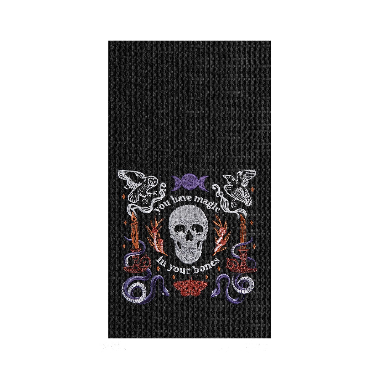 Magic In Your Bones Skull Halloween Embroidered Cotton Waffle Weave Kitchen Towel